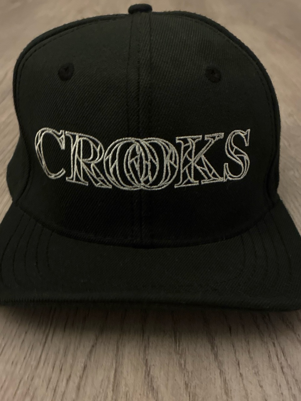 Black crooks Snapback Hat with White Embroidered Logo
